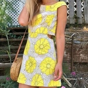 Topshop Yellow Floral 60s Cutout Off Shoulder Abigail Dress Sz US 6